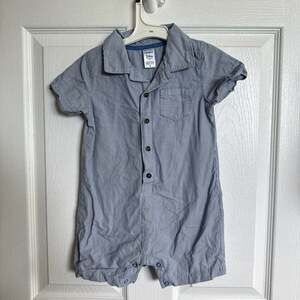 Carter's Blue and White Striped Seersucker Button-Up Romper 24M